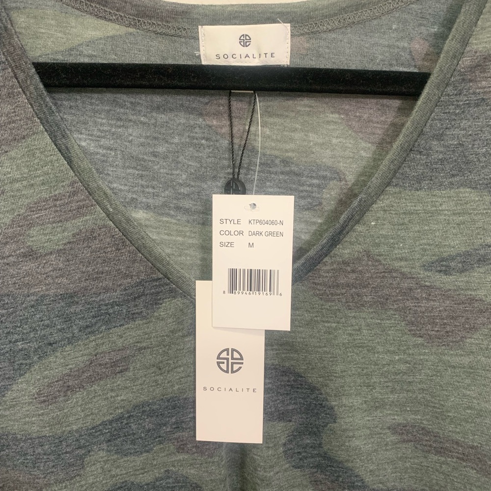 Socialite Camo V-Neck Top, Size M